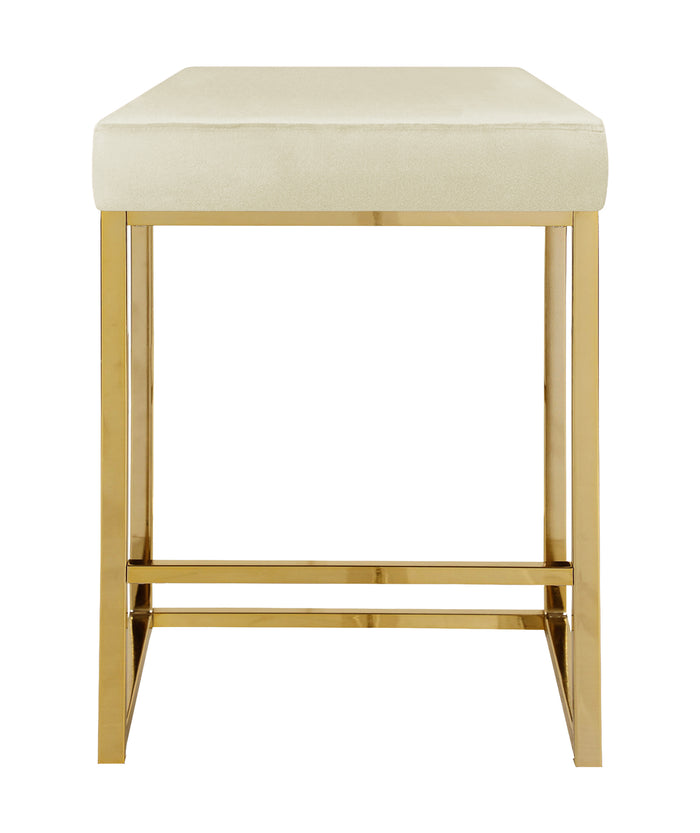 Sgabello Moderno In Velluto Sedile imbottito Gambe In Acciaio Dorato Senza Schienale Casa Sedia Cucina Bar Pub Seduta Rialzata Di Design - Beige