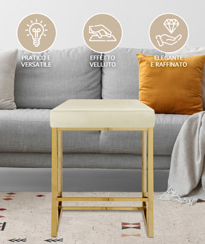 Sgabello Moderno In Velluto Sedile imbottito Gambe In Acciaio Dorato Senza Schienale Casa Sedia Cucina Bar Pub Seduta Rialzata Di Design - Beige