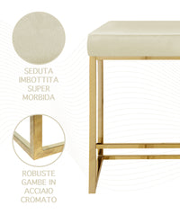 Sgabello Moderno In Velluto Sedile imbottito Gambe In Acciaio Dorato Senza Schienale Casa Sedia Cucina Bar Pub Seduta Rialzata Di Design - Beige