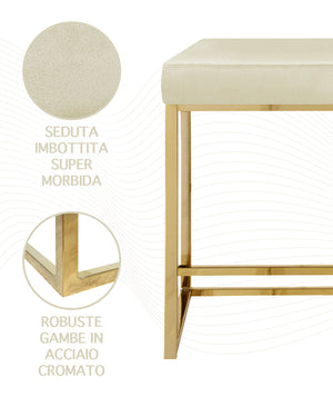 Sgabello Moderno In Velluto Sedile imbottito Gambe In Acciaio Dorato Senza Schienale Casa Sedia Cucina Bar Pub Seduta Rialzata Di Design - Beige