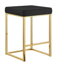 Sgabello Moderno In Velluto Sedile imbottito Gambe In Acciaio Dorato Senza Schienale Casa Sedia Cucina Bar Pub Seduta Rialzata Di Design - Nero