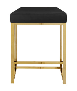Sgabello Moderno In Velluto Sedile imbottito Gambe In Acciaio Dorato Senza Schienale Casa Sedia Cucina Bar Pub Seduta Rialzata Di Design - Nero