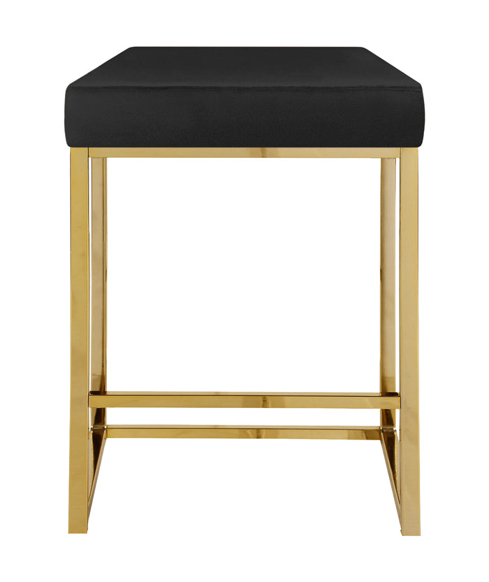 Sgabello Moderno In Velluto Sedile imbottito Gambe In Acciaio Dorato Senza Schienale Casa Sedia Cucina Bar Pub Seduta Rialzata Di Design - Nero