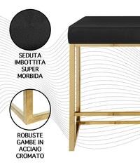 Sgabello Moderno In Velluto Sedile imbottito Gambe In Acciaio Dorato Senza Schienale Casa Sedia Cucina Bar Pub Seduta Rialzata Di Design - Nero