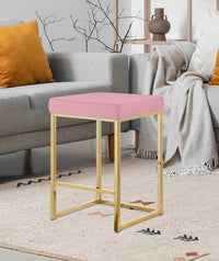 Sgabello Moderno In Velluto Sedile imbottito Gambe In Acciaio Dorato Senza Schienale Casa Sedia Cucina Bar Pub Seduta Rialzata Di Design - Rosa