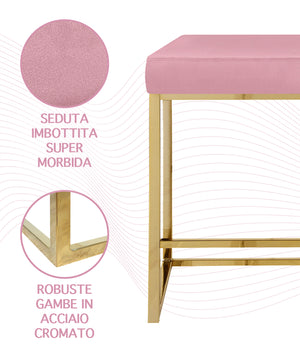 Sgabello Moderno In Velluto Sedile imbottito Gambe In Acciaio Dorato Senza Schienale Casa Sedia Cucina Bar Pub Seduta Rialzata Di Design - Rosa
