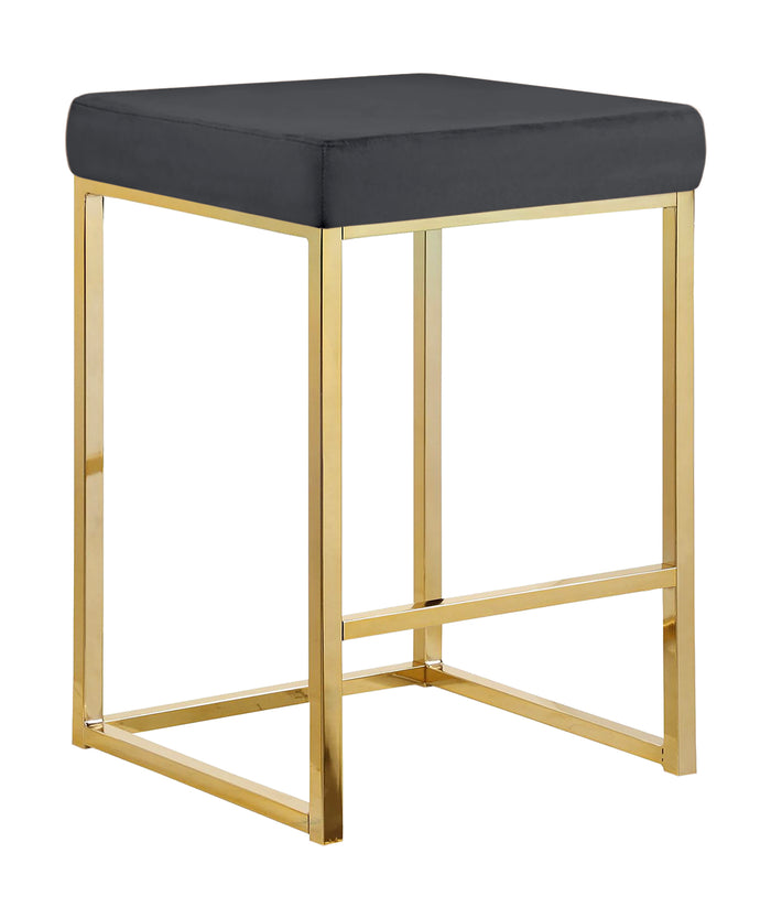 Sgabello Moderno In Velluto Sedile imbottito Gambe In Acciaio Dorato Senza Schienale Casa Sedia Cucina Bar Pub Seduta Rialzata Di Design - Stone