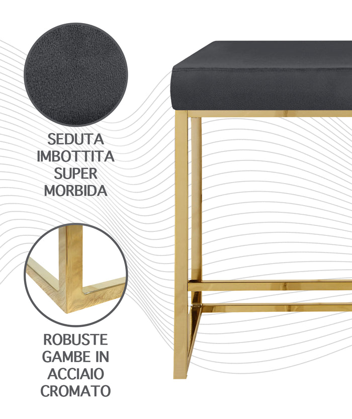 Sgabello Moderno In Velluto Sedile imbottito Gambe In Acciaio Dorato Senza Schienale Casa Sedia Cucina Bar Pub Seduta Rialzata Di Design - Stone