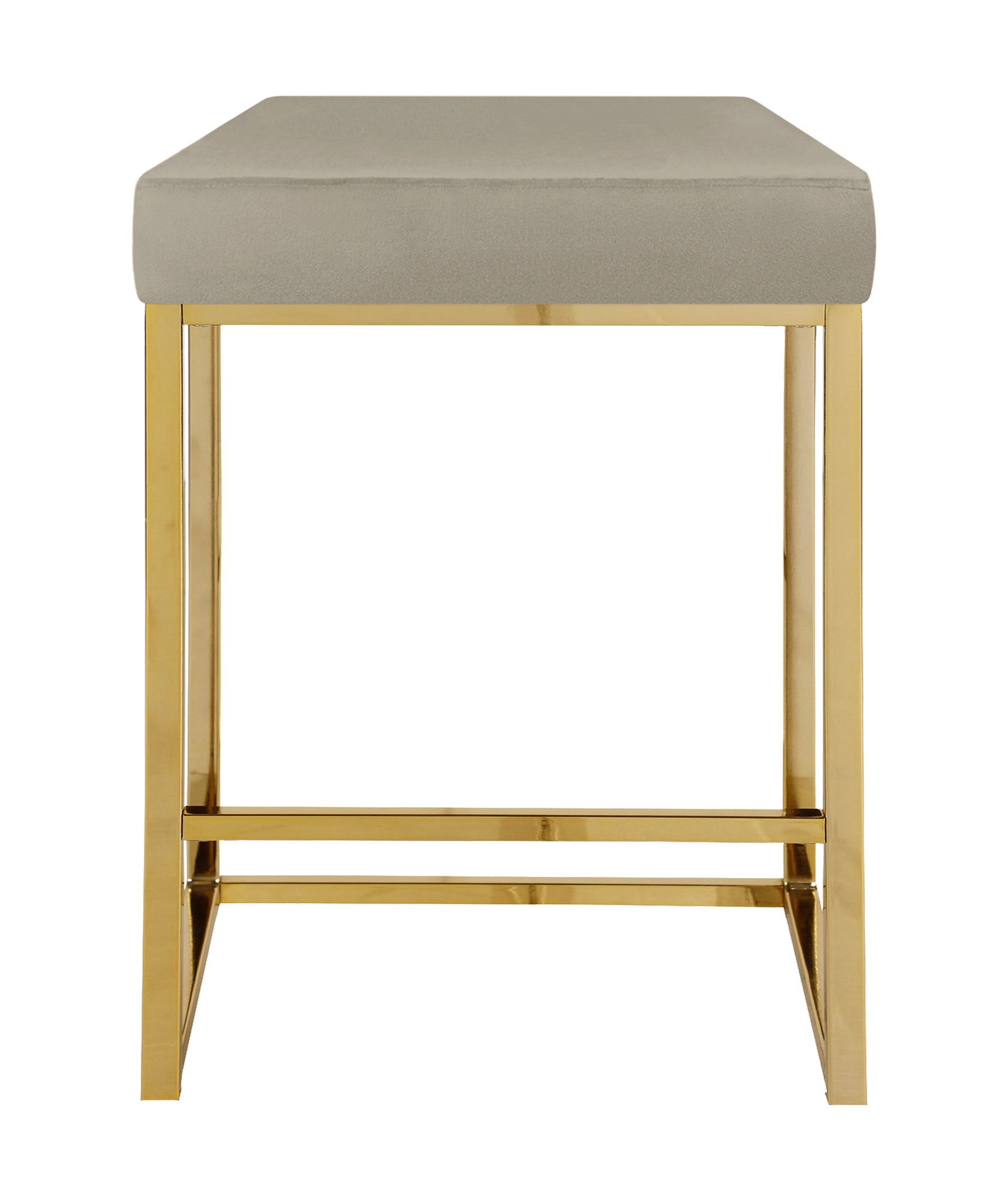 Sgabello Moderno In Velluto Sedile imbottito Gambe In Acciaio Dorato Senza Schienale Casa Sedia Cucina Bar Pub Seduta Rialzata Di Design - Tortora