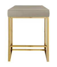 Sgabello Moderno In Velluto Sedile imbottito Gambe In Acciaio Dorato Senza Schienale Casa Sedia Cucina Bar Pub Seduta Rialzata Di Design - Tortora