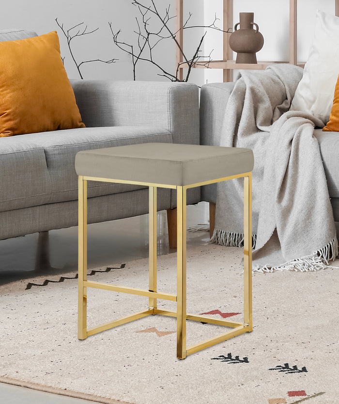 Sgabello Moderno In Velluto Sedile imbottito Gambe In Acciaio Dorato Senza Schienale Casa Sedia Cucina Bar Pub Seduta Rialzata Di Design - Tortora