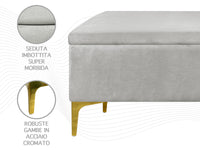 Pouf Panca Imbottita Divanetto In Velluto Contenitore PortaOggetti Panca Sgabello A Pie Di Letto Con Gambe In Metallo Dorato Cassapanca Ingresso Legno Massello Panchina  - Grigio chiaro