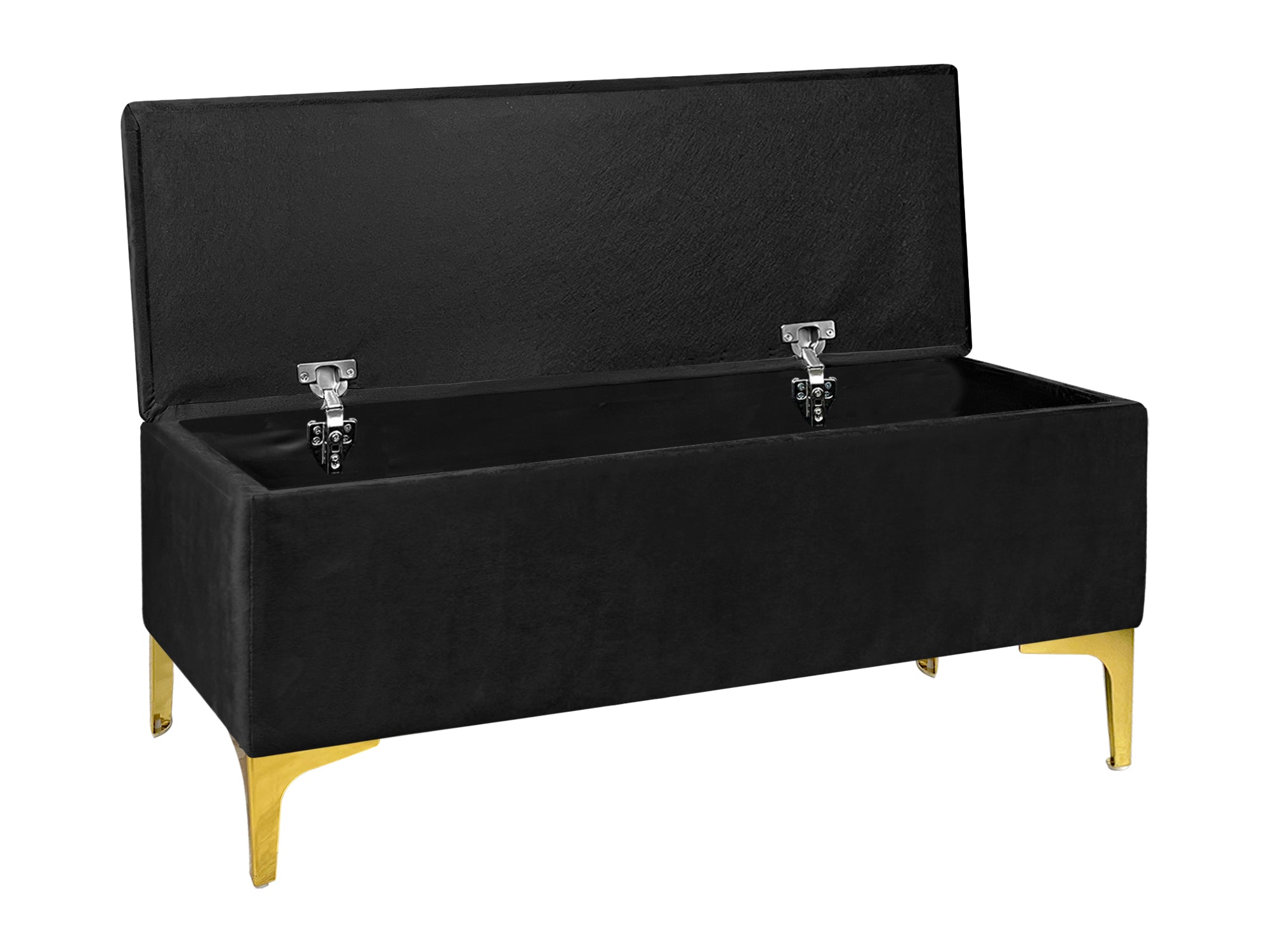 Pouf Panca Imbottita Divanetto In Velluto Contenitore PortaOggetti Panca Sgabello A Pie Di Letto Con Gambe In Metallo Dorato Cassapanca Ingresso Legno Massello Panchina  - Nero