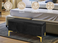 Pouf Panca Imbottita Divanetto In Velluto Contenitore PortaOggetti Panca Sgabello A Pie Di Letto Con Gambe In Metallo Dorato Cassapanca Ingresso Legno Massello Panchina  - Nero