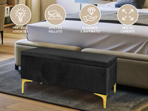 Pouf Panca Imbottita Divanetto In Velluto Contenitore PortaOggetti Panca Sgabello A Pie Di Letto Con Gambe In Metallo Dorato Cassapanca Ingresso Legno Massello Panchina  - Nero