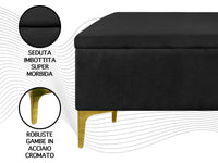 Pouf Panca Imbottita Divanetto In Velluto Contenitore PortaOggetti Panca Sgabello A Pie Di Letto Con Gambe In Metallo Dorato Cassapanca Ingresso Legno Massello Panchina  - Nero