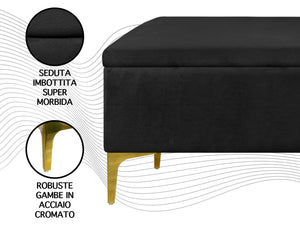 Pouf Panca Imbottita Divanetto In Velluto Contenitore PortaOggetti Panca Sgabello A Pie Di Letto Con Gambe In Metallo Dorato Cassapanca Ingresso Legno Massello Panchina  - Nero