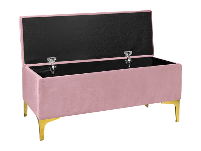 Pouf Panca Imbottita Divanetto In Velluto Contenitore PortaOggetti Panca Sgabello A Pie Di Letto Con Gambe In Metallo Dorato Cassapanca Ingresso Legno Massello Panchina  - Rosa