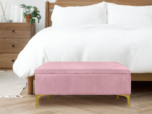 Pouf Panca Imbottita Divanetto In Velluto Contenitore PortaOggetti Panca Sgabello A Pie Di Letto Con Gambe In Metallo Dorato Cassapanca Ingresso Legno Massello Panchina  - Rosa