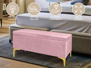 Pouf Panca Imbottita Divanetto In Velluto Contenitore PortaOggetti Panca Sgabello A Pie Di Letto Con Gambe In Metallo Dorato Cassapanca Ingresso Legno Massello Panchina  - Rosa