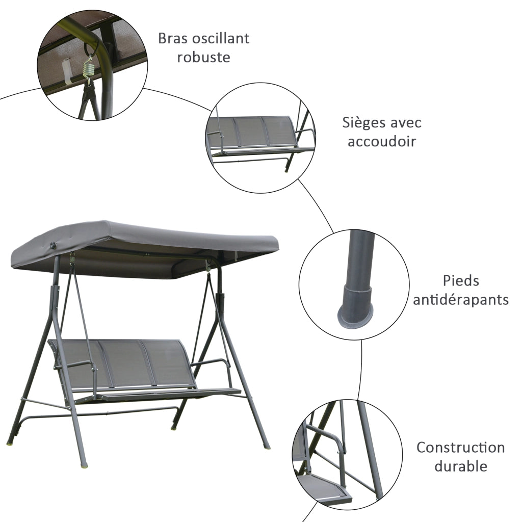 Amaca da Giardino 3 Posti ¨C Zephmum ¨C Grigio Tessilene Acciaio