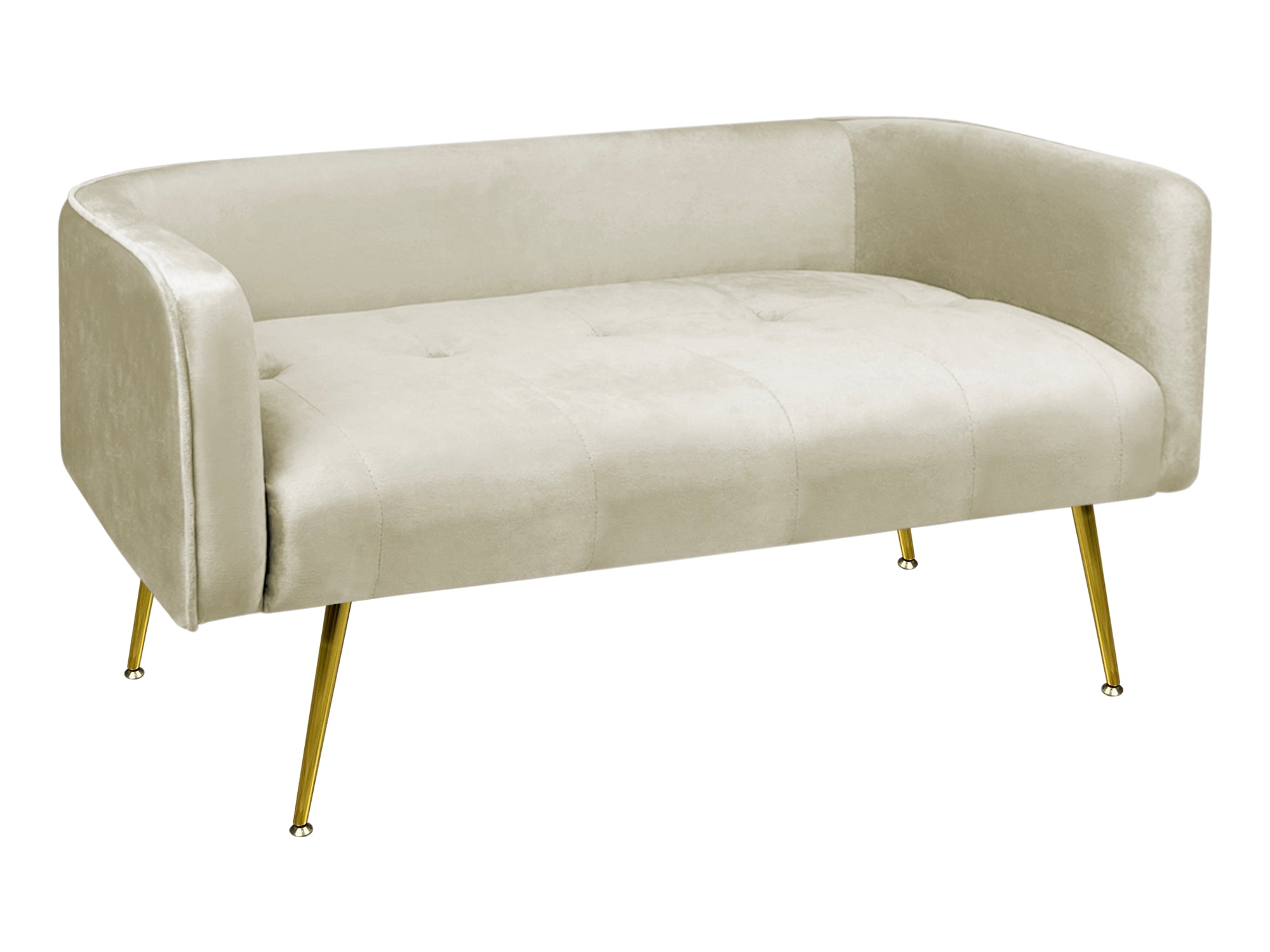 Divano Due Posti In Velluto Gambe In Acciaio Color Oro Divanetto 2 Persone 126x49x57 Cm Design Moderno Soggiorno Panca Pie Di Letto - Beige