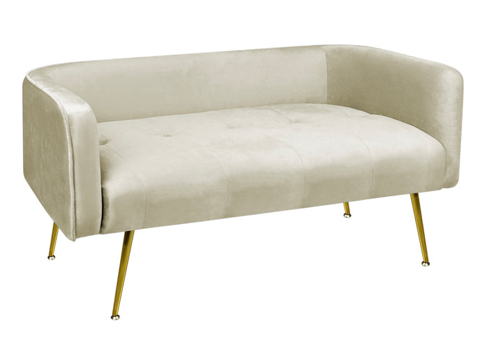 Divano Due Posti In Velluto Gambe In Acciaio Color Oro Divanetto 2 Persone 126x49x57 Cm Design Moderno Soggiorno Panca Pie Di Letto - Beige