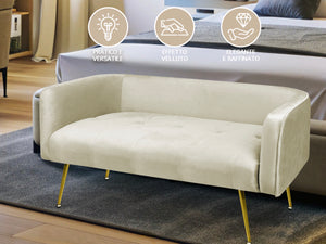 Divano Due Posti In Velluto Gambe In Acciaio Color Oro Divanetto 2 Persone 126x49x57 Cm Design Moderno Soggiorno Panca Pie Di Letto - Beige