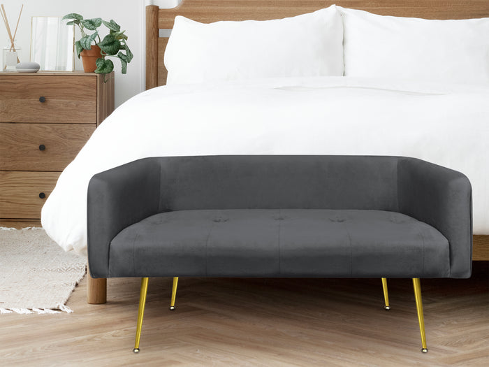 Divano Due Posti In Velluto Gambe In Acciaio Color Oro Divanetto 2 Persone 126x49x57 Cm Design Moderno Soggiorno Panca Pie Di Letto - Stone