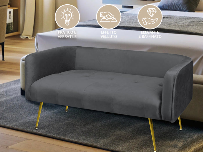 Divano Due Posti In Velluto Gambe In Acciaio Color Oro Divanetto 2 Persone 126x49x57 Cm Design Moderno Soggiorno Panca Pie Di Letto - Stone