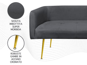 Divano Due Posti In Velluto Gambe In Acciaio Color Oro Divanetto 2 Persone 126x49x57 Cm Design Moderno Soggiorno Panca Pie Di Letto - Stone