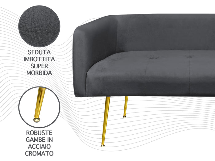 Divano Due Posti In Velluto Gambe In Acciaio Color Oro Divanetto 2 Persone 126x49x57 Cm Design Moderno Soggiorno Panca Pie Di Letto - Stone