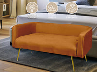 Divano Due Posti In Velluto Gambe In Acciaio Color Oro Divanetto 2 Persone 126x49x57 Cm Design Moderno Soggiorno Panca Pie Di Letto - Ruggine