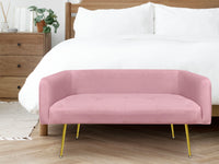 Divano Due Posti In Velluto Gambe In Acciaio Color Oro Divanetto 2 Persone 126x49x57 Cm Design Moderno Soggiorno Panca Pie Di Letto - Rosa