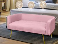 Divano Due Posti In Velluto Gambe In Acciaio Color Oro Divanetto 2 Persone 126x49x57 Cm Design Moderno Soggiorno Panca Pie Di Letto - Rosa