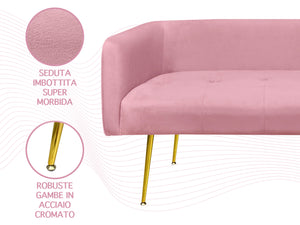 Divano Due Posti In Velluto Gambe In Acciaio Color Oro Divanetto 2 Persone 126x49x57 Cm Design Moderno Soggiorno Panca Pie Di Letto - Rosa