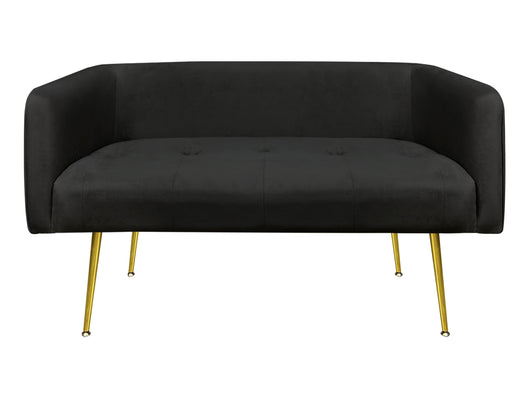 Divano Due Posti In Velluto Gambe In Acciaio Color Oro Divanetto 2 Persone 126x49x57 Cm Design Moderno Soggiorno Panca Pie Di Letto - Nero