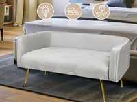 Divano Due Posti In Velluto Gambe In Acciaio Color Oro Divanetto 2 Persone 126x49x57 Cm Design Moderno Soggiorno Panca Pie Di Letto - Grigio chiaro
