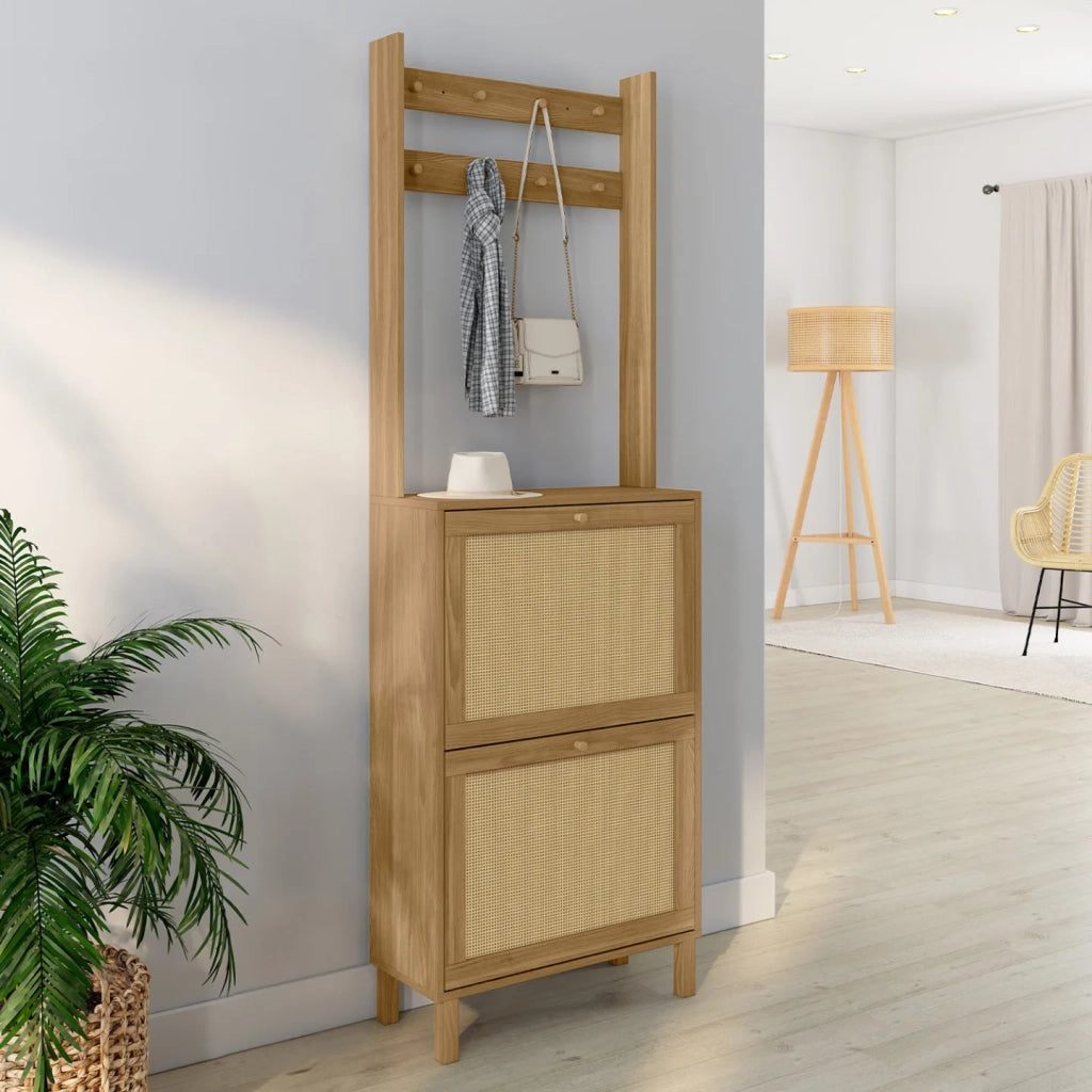 IDMarket - HANAE armadio da ingresso a 2 ante effetto canna naturale