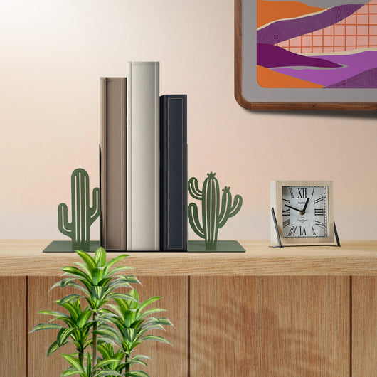 Set 2 Pezzi Fermalibri In Metallo Antigraffio Per Mensole Libreria Design Moderno Supporto Porta Libro Antiscivolo Mensola Decorazione Casa Ufficio Scrivania Cd Riviste Idea Regalo Organizzatore  - Cactus