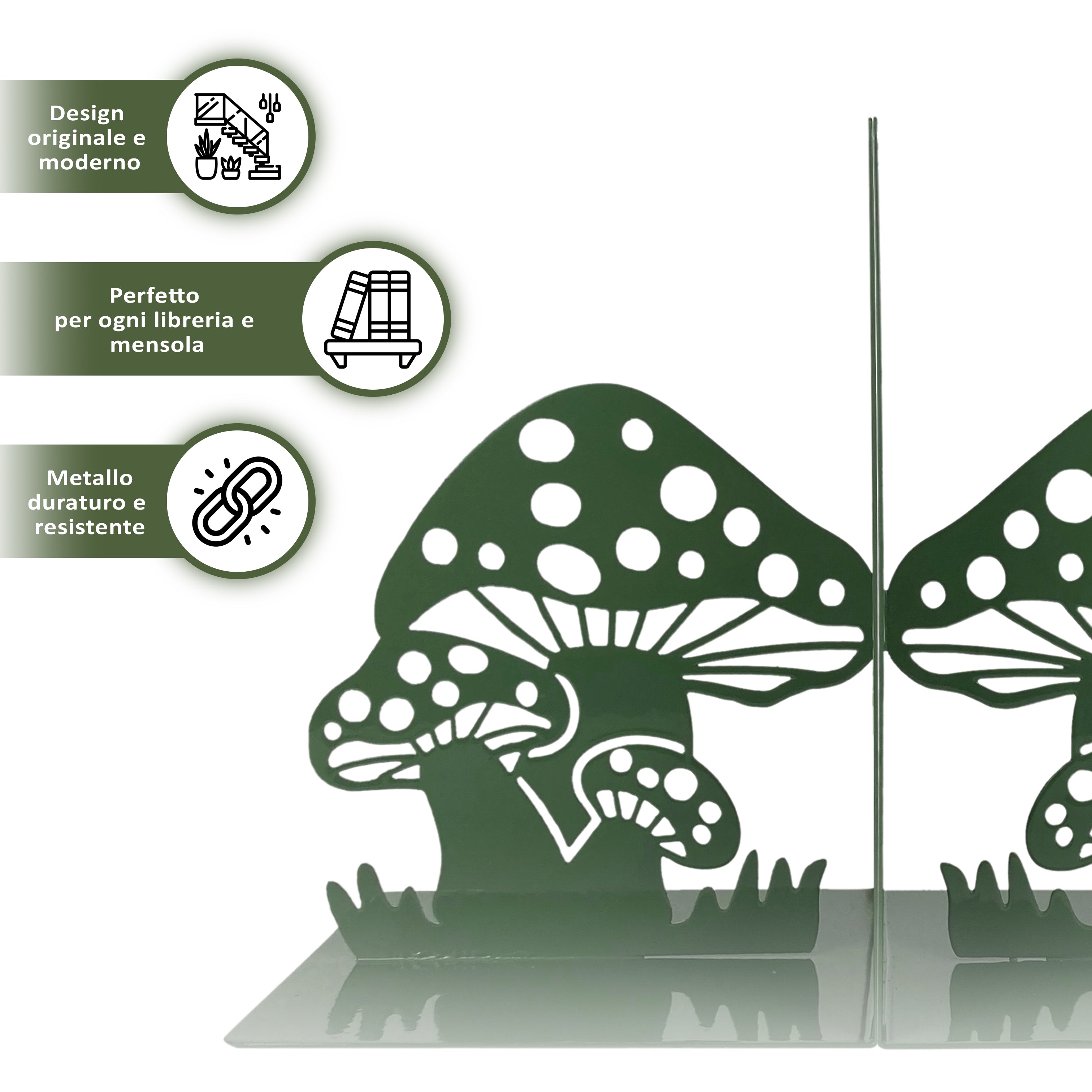 Set 2 Pezzi Fermalibri In Metallo Antigraffio Per Mensole Libreria Design Moderno Supporto Porta Libro Antiscivolo Mensola Decorazione Casa Ufficio Scrivania Cd Riviste Idea Regalo Organizzatore  - Funghetti