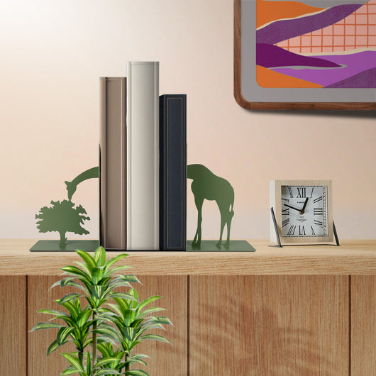Set 2 Pezzi Fermalibri In Metallo Antigraffio Per Mensole Libreria Design Moderno Supporto Porta Libro Antiscivolo Mensola Decorazione Casa Ufficio Scrivania Cd Riviste Idea Regalo Organizzatore  - Giraffa