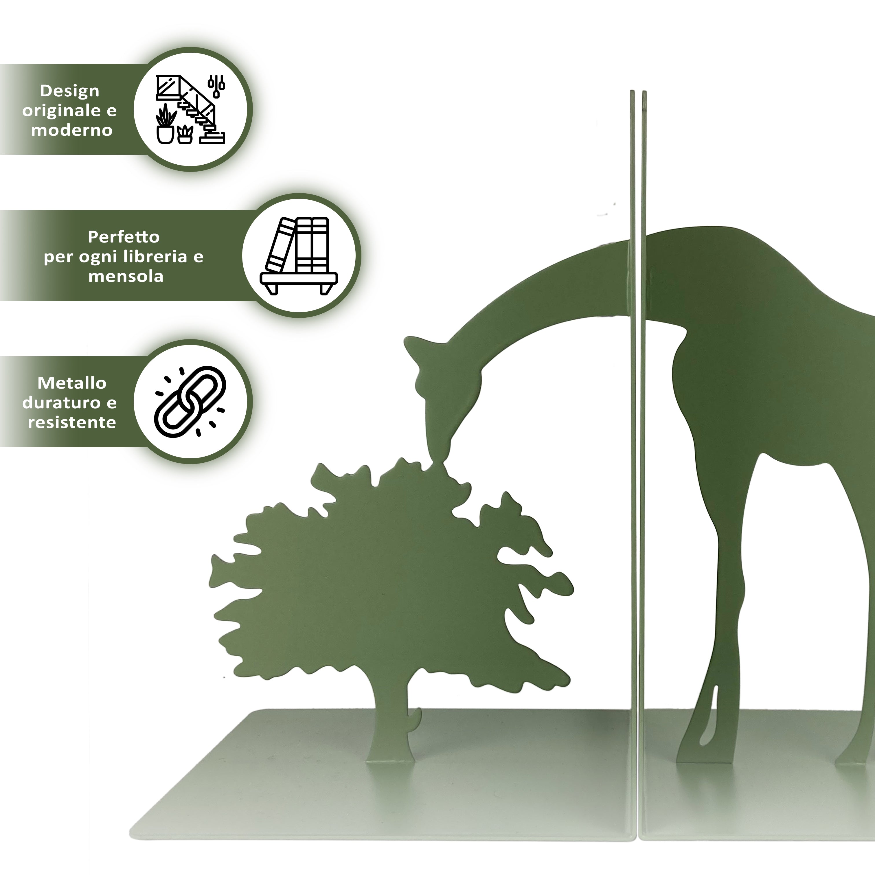 Set 2 Pezzi Fermalibri In Metallo Antigraffio Per Mensole Libreria Design Moderno Supporto Porta Libro Antiscivolo Mensola Decorazione Casa Ufficio Scrivania Cd Riviste Idea Regalo Organizzatore  - Giraffa