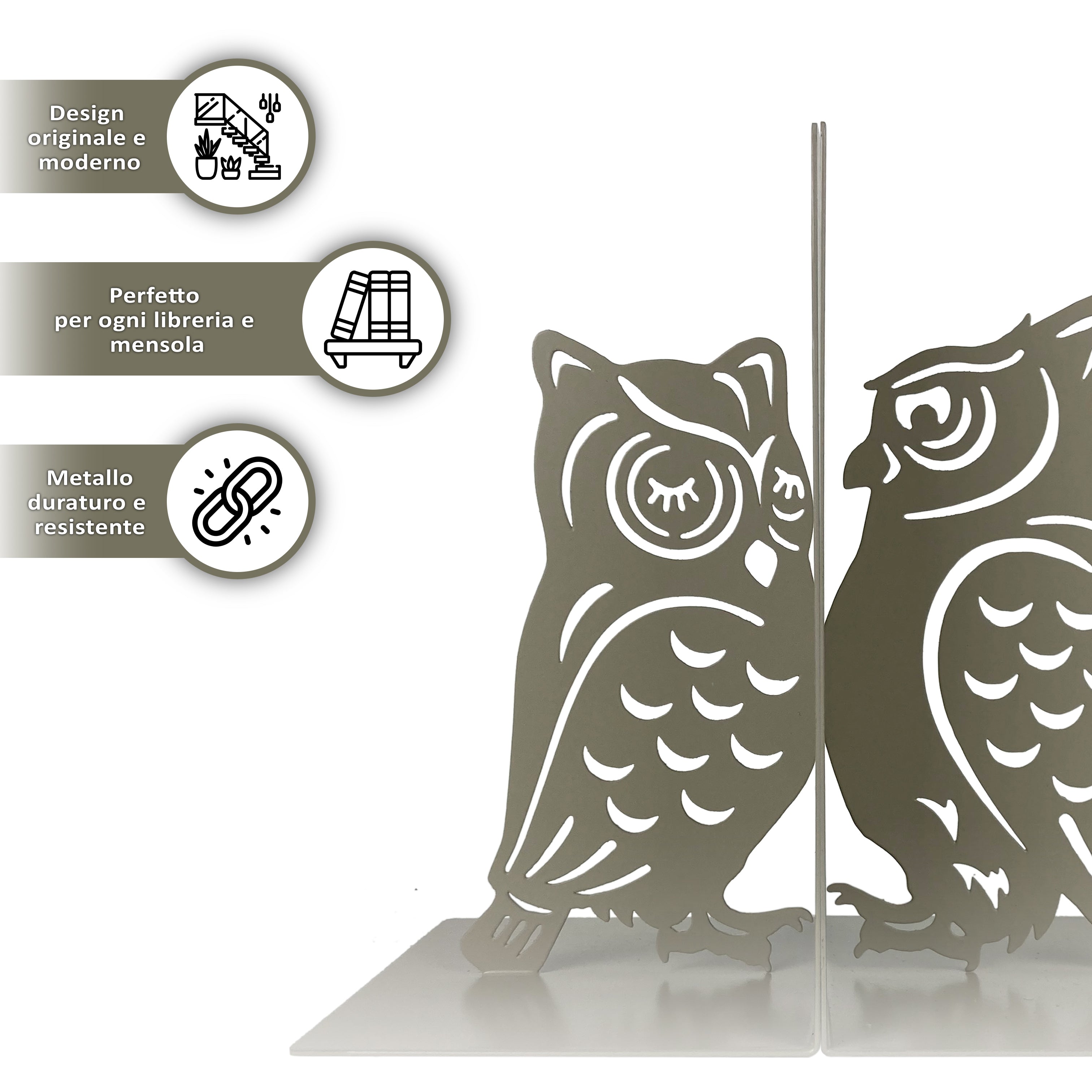 Set 2 Pezzi Fermalibri In Metallo Antigraffio Per Mensole Libreria Design Moderno Supporto Porta Libro Antiscivolo Mensola Decorazione Casa Ufficio Scrivania Cd Riviste Idea Regalo Organizzatore  - Gufetti