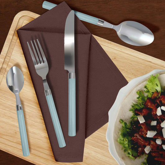 Servizio 24 Pezzi Posate Tavola Acciaio Inox Manici Colorati Tinta Unita Colori Moderni 6x Forchetta Coltello Cucchiaio Cucchiaino Lavabili Lavastoviglie Certificate Contatto Alimenti - Azzurro