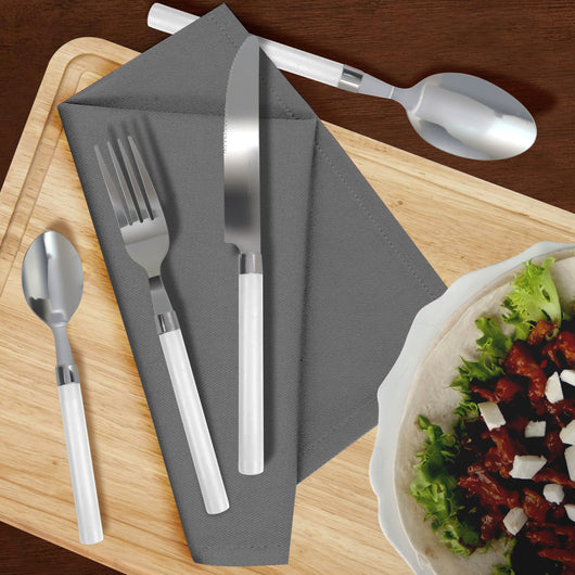 Servizio 24 Pezzi Posate Tavola Acciaio Inox Manici Colorati Tinta Unita Colori Moderni 6x Forchetta Coltello Cucchiaio Cucchiaino Lavabili Lavastoviglie Certificate Contatto Alimenti - Bianco