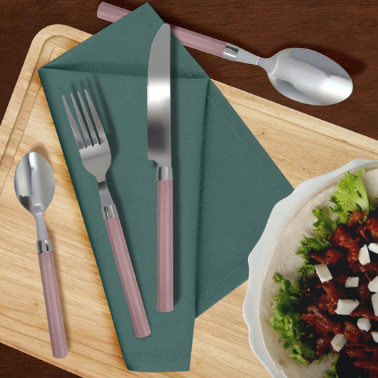 Servizio 24 Pezzi Posate Tavola Acciaio Inox Manici Colorati Tinta Unita Colori Moderni 6x Forchetta Coltello Cucchiaio Cucchiaino Lavabili Lavastoviglie Certificate Contatto Alimenti - Glicine