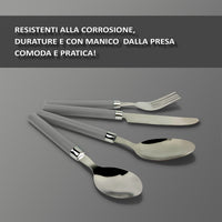 Servizio 24 Pezzi Posate Tavola Acciaio Inox Manici Colorati Tinta Unita Colori Moderni 6x Forchetta Coltello Cucchiaio Cucchiaino Lavabili Lavastoviglie Certificate Contatto Alimenti - Grigio