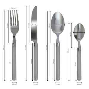 Servizio 24 Pezzi Posate Tavola Acciaio Inox Manici Colorati Tinta Unita Colori Moderni 6x Forchetta Coltello Cucchiaio Cucchiaino Lavabili Lavastoviglie Certificate Contatto Alimenti - Grigio