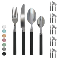 Servizio 24 Pezzi Posate Tavola Acciaio Inox Manici Colorati Tinta Unita Colori Moderni 6x Forchetta Coltello Cucchiaio Cucchiaino Lavabili Lavastoviglie Certificate Contatto Alimenti - Nero
